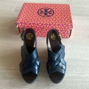 Tory Burch Blue Leather Espadrille Sandals Size 9
